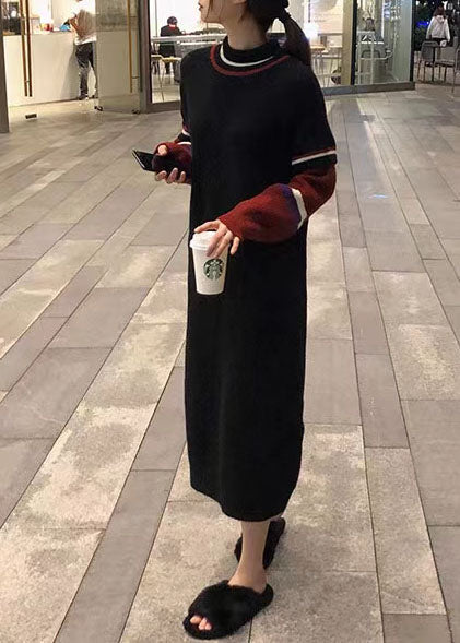 シンプル Oネック ラフエッジ セーターウェザー アップサイクル ブラック ヒップスター ニット